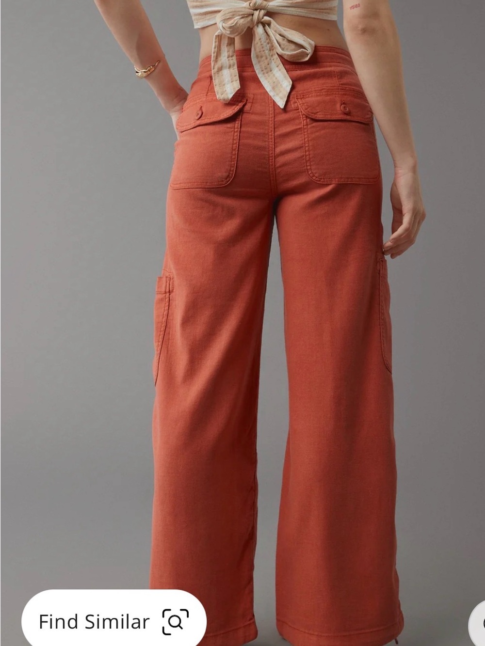AE Dreamy Drape Linen-Blend Baggy Wide-Leg Cargo Pant Size 12 Terracotta - Picture 2 of 8